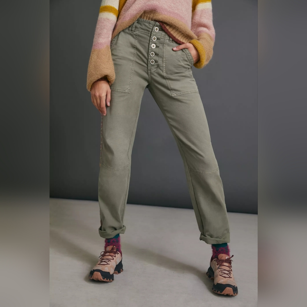 Anthropologie Maeve The Wanderer pants in Green with patchwork accent, Sz 29